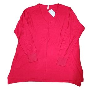 NEW Zenana Outfitters Longsleeve Lightweight Side Slit Sweater Ruby Red 2X